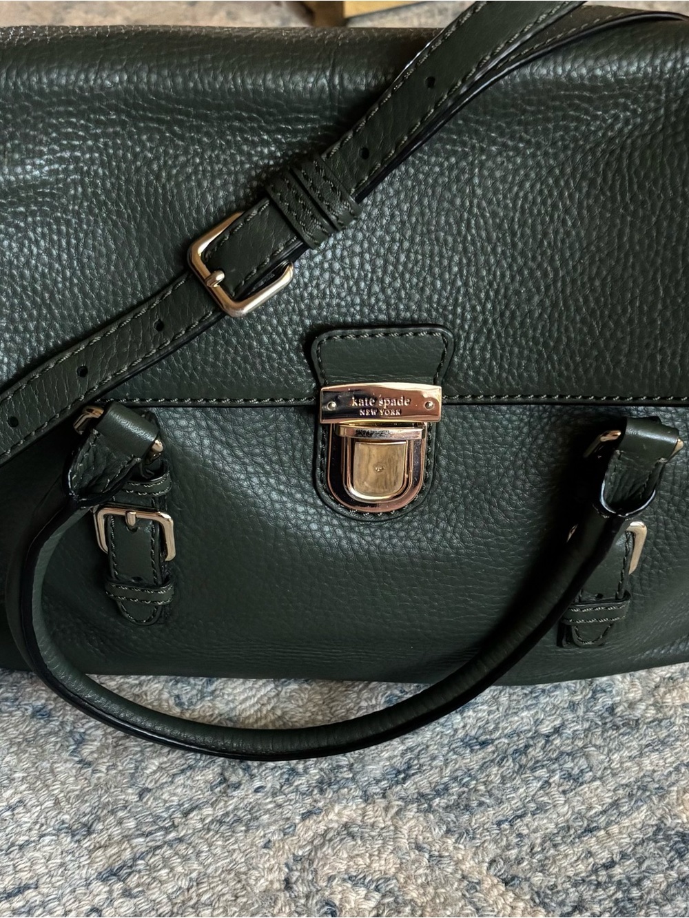 Kate Spade Lola Avenue Rollins Forest Green Pebbled Leather Satchel